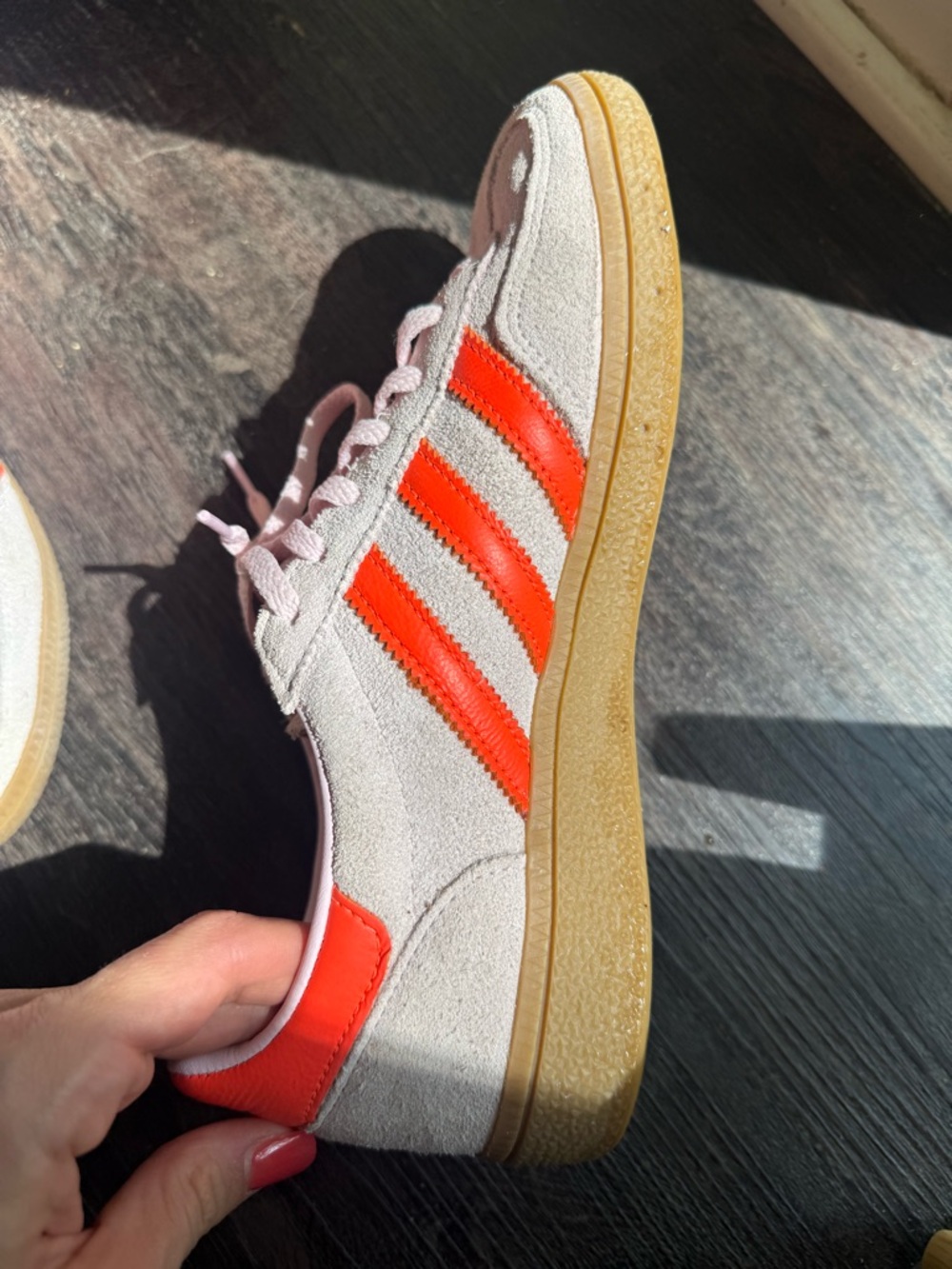Adidas Spezial Handball Shoes Size 7 Suede Sneakers Pink with Orange Stripes - Picture 10 of 12